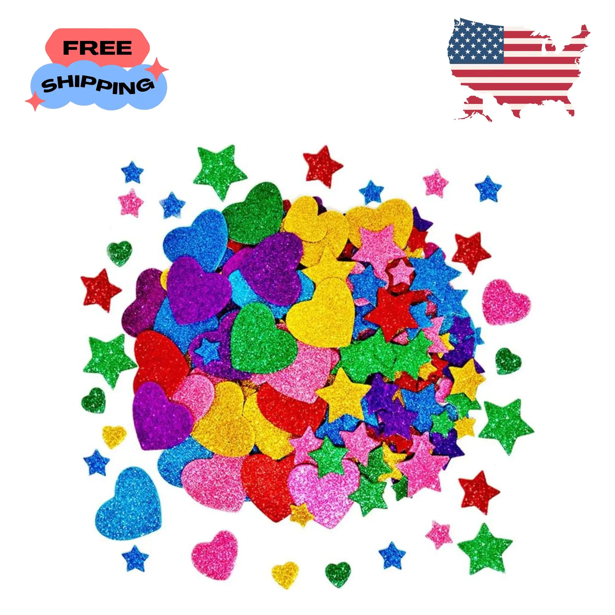 260 Pieces Colorful Glitter Foam Stickers Self Adhesive Stars Mini Heart Shapes