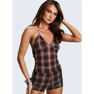Adison Hardware Detail Top Red Check