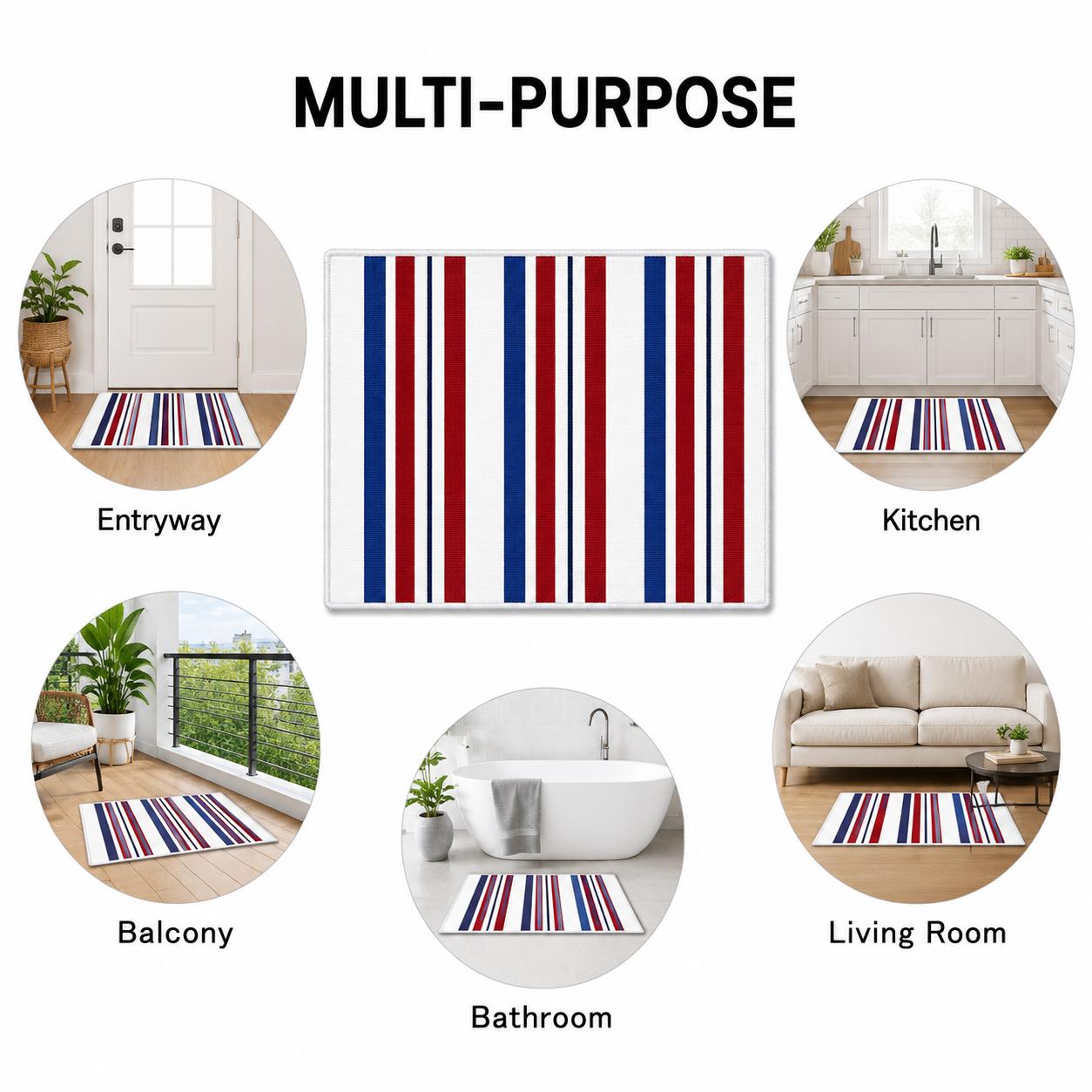 1Pc National Day Entry Rug, Entrance Mat, Stylish Floor Rug, Red White Blue Striped Pattern, Summer Patio Ornament, Rustic Outdoor Porch Doormat, Festive House Accent