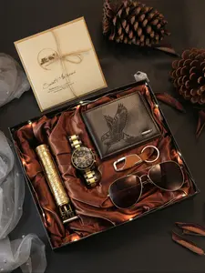 7-Piece Men's Watch Gift Set with Sunglasses Wallet Hair Clip Keychain Card, Perfect Father's Day Teacher Appreciation Holiday Present, Dad Gifts