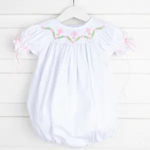 Cross and Vine Smocked White Bubble- Sweet Girls Outfit for Easter or a Baptism