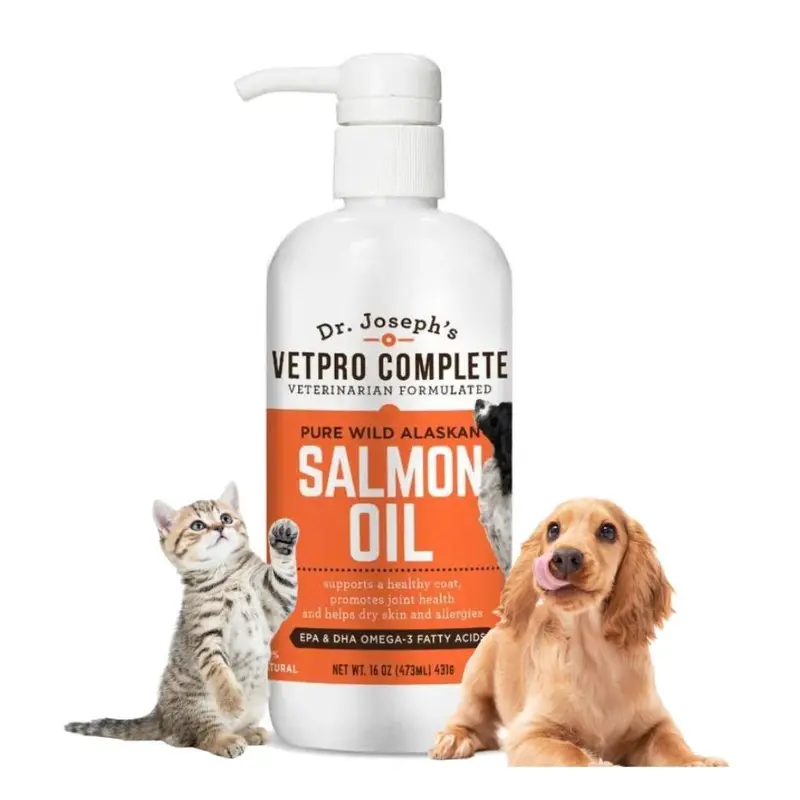 Dr. Joseph's VetPro Complete Pure Wild Alaskan Salmon - Oil 16 oz Supports Healthy Coat Promotes Joint Health & Helps Dry Skin Allergies - Supplements, Great for Kittens, Cats, Puppies and Dogs