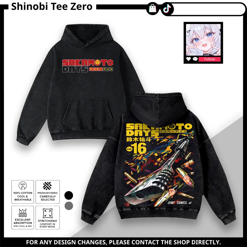 Kamihate Sakamoto Days Anime Graphic Tee Tank Top Sweatshirt Hoodie Vintage Washed Oversized Japanese Manga Streetwear Retro Back Print Unisex Cotton Shirt Otaku Clothing Casual Fashion Gift for Anime Fans