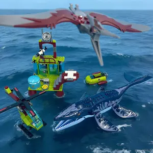 225pcs Canglong Research Institute Building Blocks, Abs Material Dinosaur Jurassic Deep Sea Escape Adventure Team Model, Perfect Holiday Gift