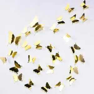 48 Pieces Butterfly Wall Decor DIY Mirror 3D Butterfly Stickers Removable Decals for Home Bedroom School Bathroom Living Room Decor(Gold)