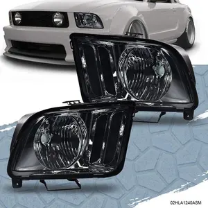 CROSSDESIGN Left+Right Smoke Halogen Headlight Lamps Fit For 2005-2009 Ford Mustang