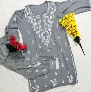 Rayon Lace works two pieces Afghani Lucknowi Chikankari coord sets. Sizes up to 48 .Dm for more details .