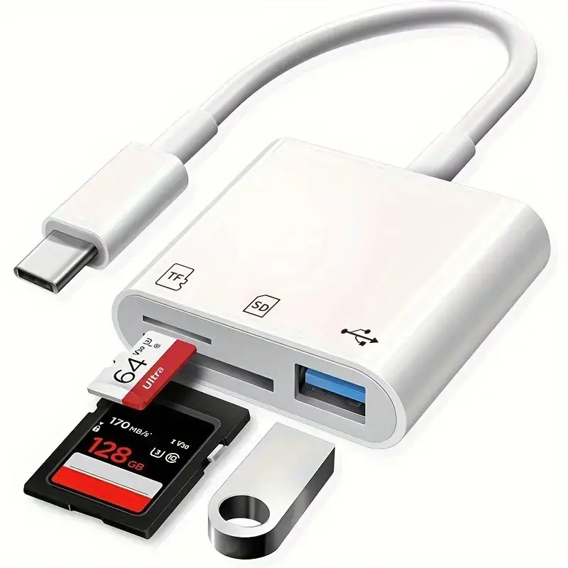 RAMMIND High-Speed USB-C + USB 3.0 Memory Card Reader with Adapter, Plug-And-Play, Portable Compact Design, Compatible with Laptops/mobile Phones, Fast Data Transfer, SD Card Reader USB, Media Card Reader, Computer Memory Card Readers