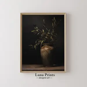 Moody Olive Stems Printing, Art, Dark Floral Art, Room Decor, Unframed