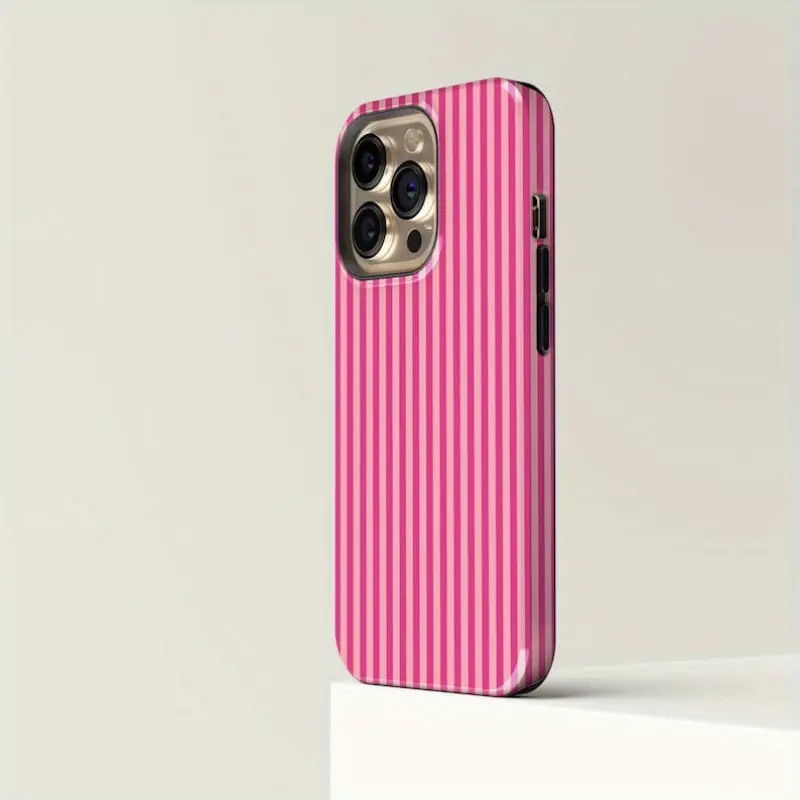 Durable Pink Striped Smartphone Case - Protective Cover for iPhone 16,15,14,13,12,11 Pro, Handheld Cellphone Devices Accessory