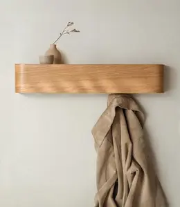 Wall-Mounted Coat Rack 'Toke' - Modern Design Coat Rack with  Wall Hooks - Solid  Veneer Panel Coat Hanger - Oak