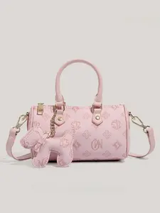 Vintage Floral Mini Hobo Bag, Classic Logo Design, Handheld & Crossbody, Puppy Charm Included, 18x17cm, All Seasons, Multiple Colors