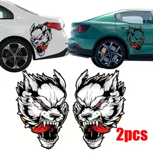 2pcs Coyote Tattoo Design Tribal Door Bedside Pickup Truck Truck Vinyl Graphic Sticker, Hood Modeling Car Decoration Motorcycle Sticker Car Bumper Sticker