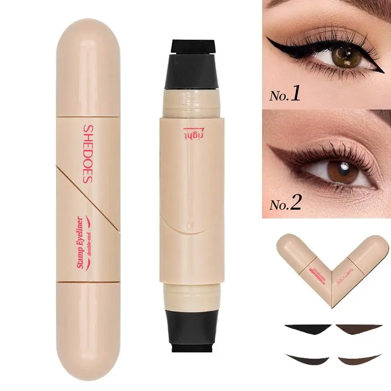 Rotating Eyeliner Stamp Pen Dual-Head Design with Wing Stamp Quick-Dry Long-Lasting Smudge-Proof for Easy Cat Eye Sharp Winged Lines All-Day Waterproof Makeup