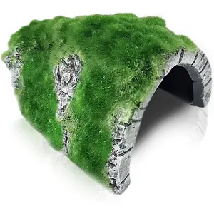 Reptile Hideout Cave with Artificial Moss, Rock Habitat Shelter for Lizards, Snakes, Geckos, Frogs & Aquariums, Durable Resin Cave Decor, 6 x 3 x 4 Inches