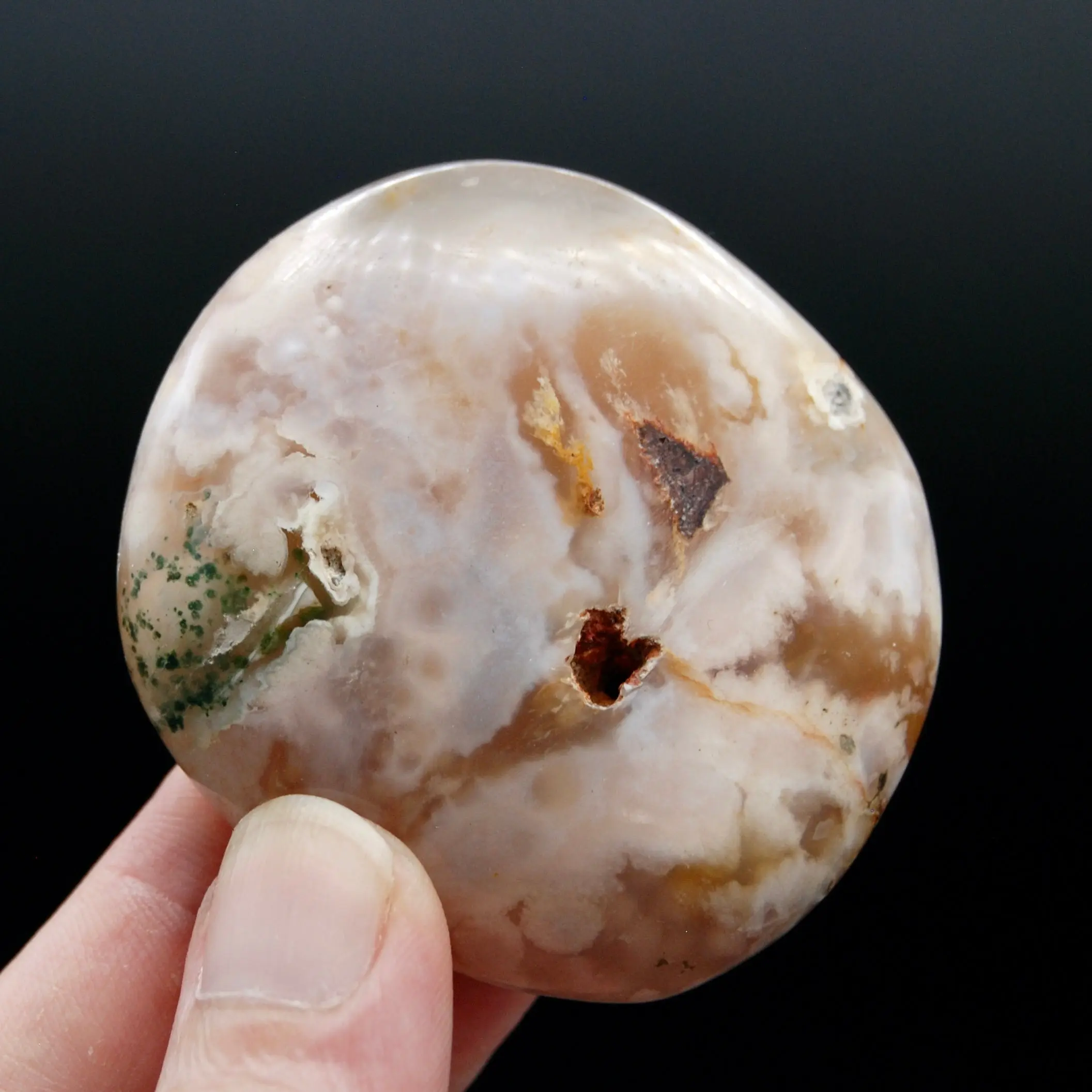 2.4in 95g Sakura Flower Agate Palm Stone, Madagascar