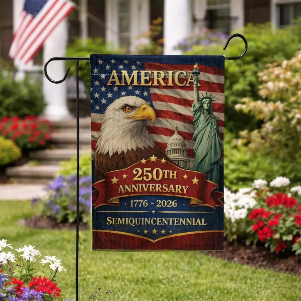 Patriotic Garden Flag 12x18 Inch, America 250th Anniversary 1776-2026 Semiquincentennial Eagle US Flag, Statue of Liberty Outdoor Yard Banner, Fourth of July Independence Day Porch Lawn Decor