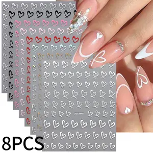 8pcs 3D Irregular Red Sweetheart Love Nail Stickers French Stripe Lines Valentines Design Decals DIY Adhesive Slider Manicure