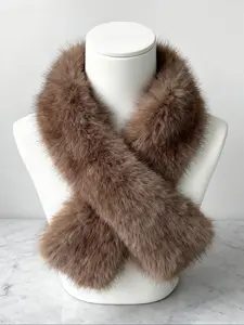 Women's Autumn Winter Thick Faux Rabbit Fur Cross Scarf, Casual Plain Neck Warmer, Perfect Gift for Valentine's Day