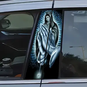 Car Pillar Sticker Prayer Hands Virgin Mary, Easy Peel & Stick Waterproof Sunproof Scratch Resistant, Self Adhesive Car Decor for Glass Metal Plastic Ceramic Wood, Sticker for Cars