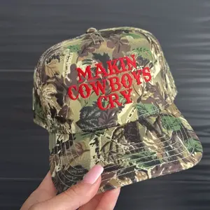 Makin Cowboys Cry Hat - Camouflage Design, Logo Text, Adjustable Fit, Lightweight Construction