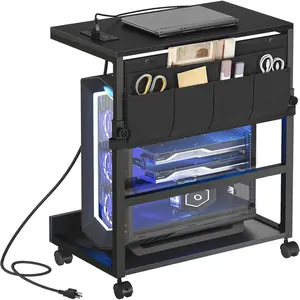 Tower Stand, PC Stand with  Station, PC Tower Stand Height Adjustable Under Desk, Large CPU Holder Cart with Locking Casters & Storage Pockets, for  Office, Bedroom BB72UCJ01