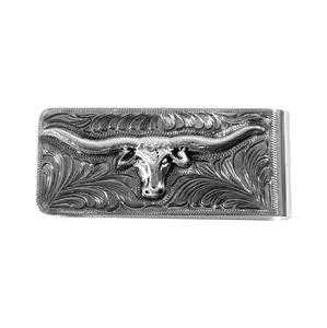 3D Money Clip Tooled with Longhorn Design - D250017136