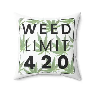 Weed Limit 420 Spun Polyester Square White Pillow