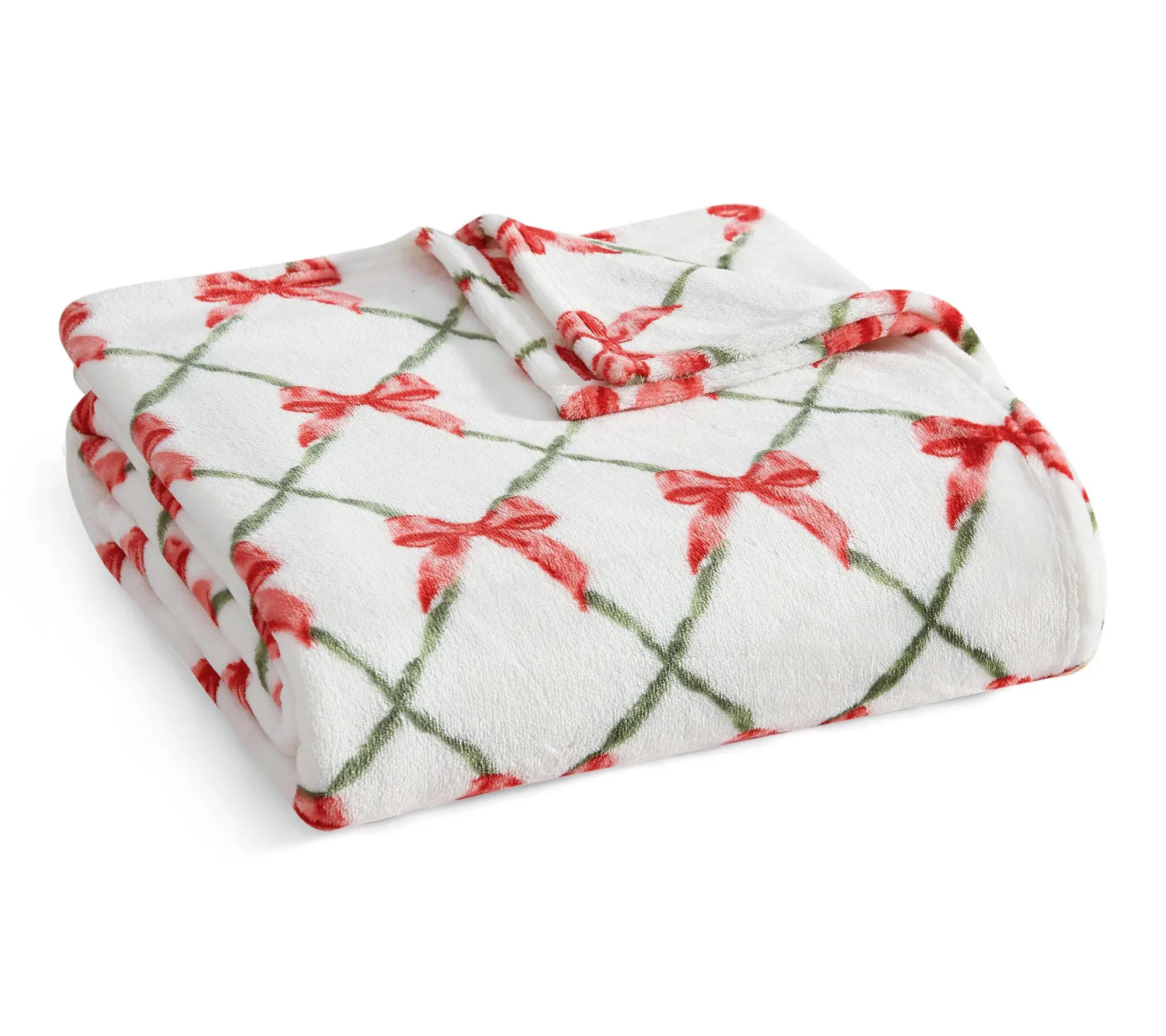 Martha Stewart Emma Bow White/Red/Green Plush 60"X70" Throw Martha Stewart Emma Bow White/Red/Green Plush 60"X70" Throw