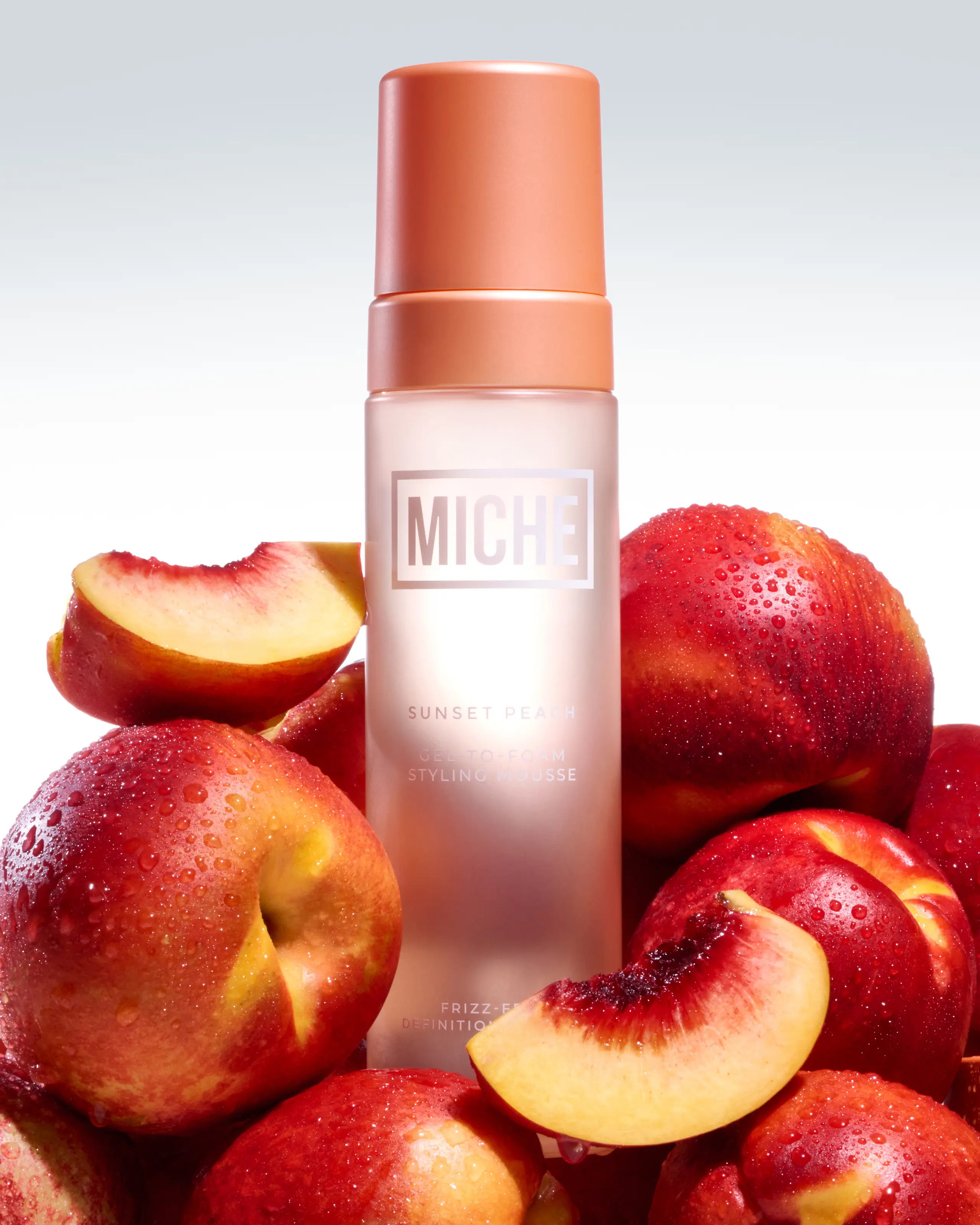 MICHE Sunset Peach Gel-to-Foam Styling Mousse 7 fl oz - Moisture-Rich Defining Gel with Leave-In Conditioner for Volume & Frizz Control