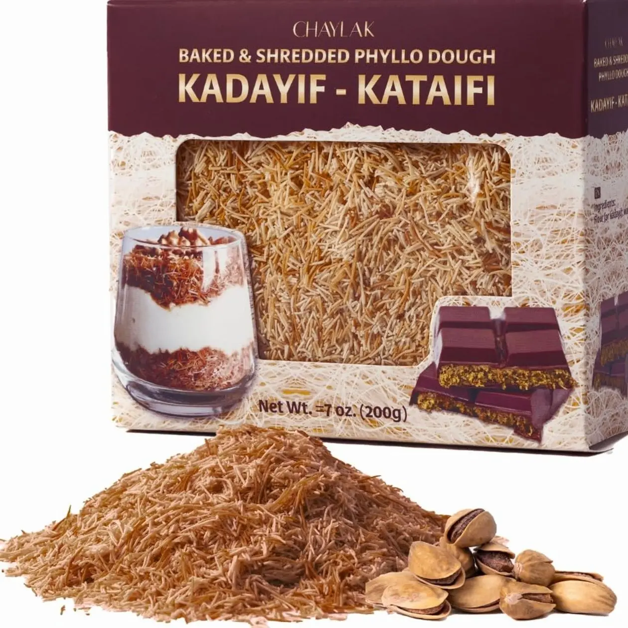 Baked & Shredded Kataifi Pastry 7 oz (200g) – Ready to Use Crushed Kadaifi, Roasted Shredded Phyllo Dough for Dubai Chocolate, Knafeh, Kunafa, Pistachio Chocolate Bars, and Pastry Toppings – Chilled & Baked Kadayif Sprinkles, Kataifi