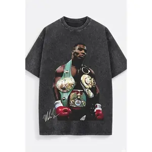 Mike Tyson T-Shirt, 90s Vintage Boxing Sport Legend Unisex Graphic Tee, Vintage Streetwear, Autographed wash T-Shirt Crewneck Clothing Cotton Menswear R69