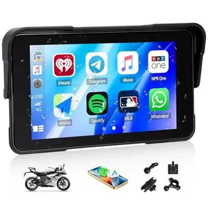 Motorcycle Carplay Screen for Moto with Wireless Carplay Android Car, 5 Inch HD Touchscreen Portable Car Radio IP68 Waterproof Motorcycle GPS Navigation Dual Bluetooth Voice Control