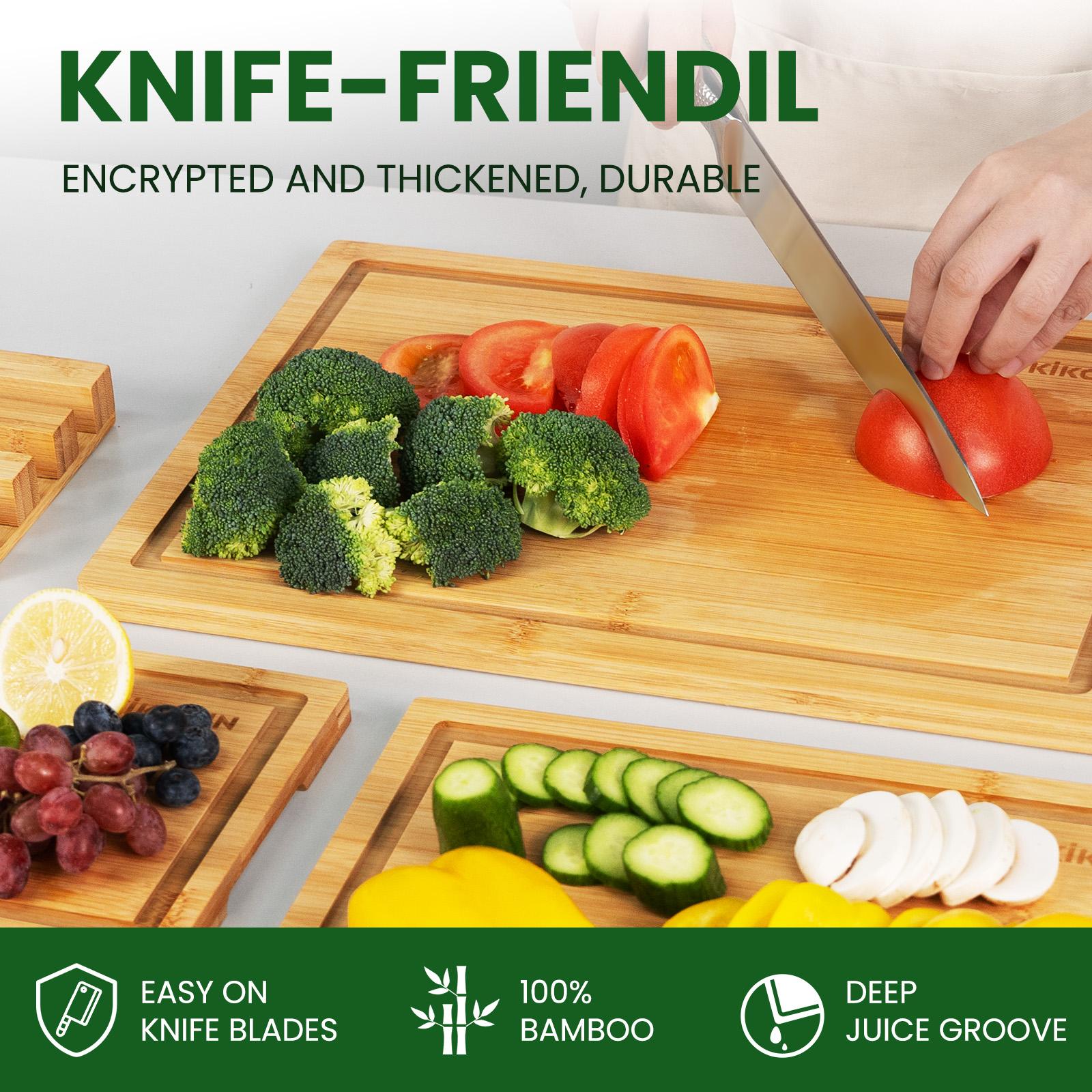 4-Piece Extra Large Bamboo Cutting Boards with Storage Stand, Kitchen Gadgets with Juice Grooves, Knife-Friendly, Invisible Handles, Multifunctional Chopping Boards, Ideal Gift for Family, Friends,Mother's Day,Halloween Christmas Non-slip Chopping Board