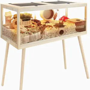 PROLEE Hamster Cage Chewproof, 48"L x 20"W x 47.5"H Inches, 960 sq.in Large Mice and Gerbils Habitat with Transparent Sides, Hamster Cage with Openable Mesh Top, Solid Built with Lock Design and Leg Stand