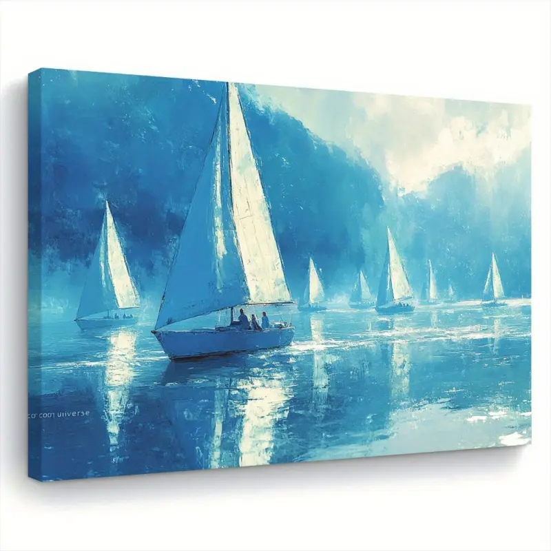 1 Piece Wooden Frame Canvas Painting - Serenity on Water: Foggy Lake Landscape with Sailboat, Art Deco Style, Ready-to-Hang Wall Art, High-Quality Canvas Print, Living Room, Bedroom, Kitchen Decoration - Perfect Gift, Coastal Style Home Decor, Serenity Ar