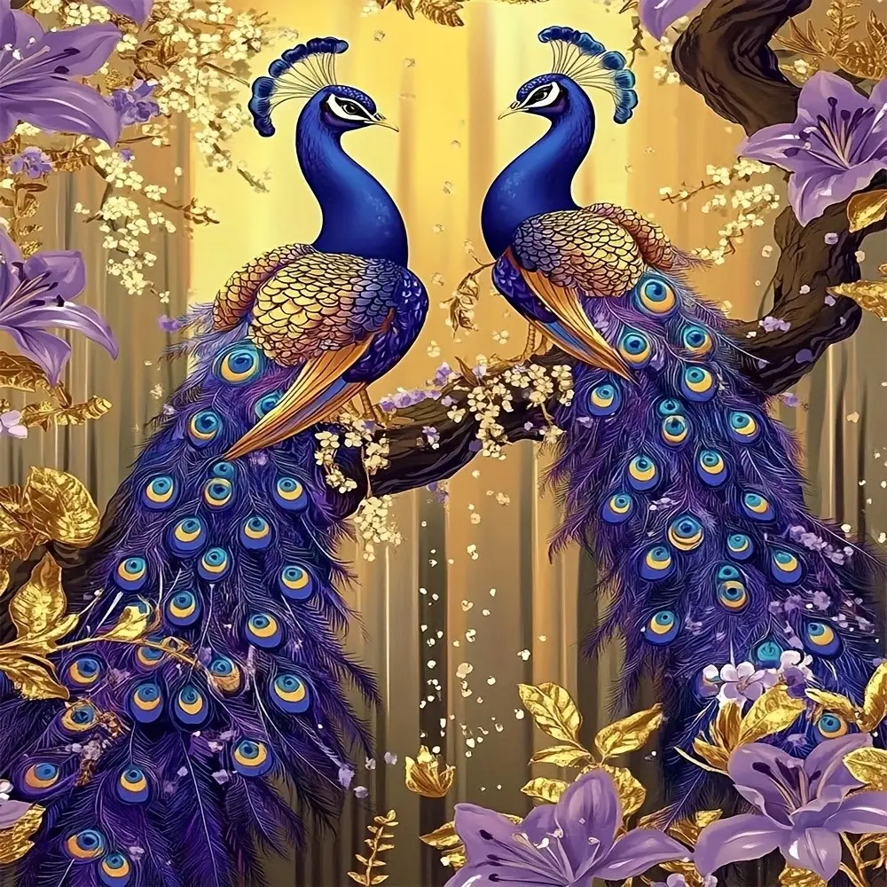 2-Piece Classic Peacock Pattern Curtains, Home Decorative Curtain, Insulated Design Ideal for Bedroom Living Room Kitchen, No Rod Installation Required