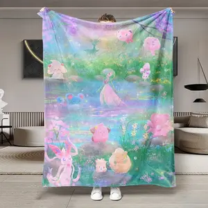 Dreamy Pokémon Flannel Cozy Blanket, Soft Lightweight Warm, Perfect for Bedroom Holiday Decor, All Seasons, Bed Sofa Office Camping Travel Gift