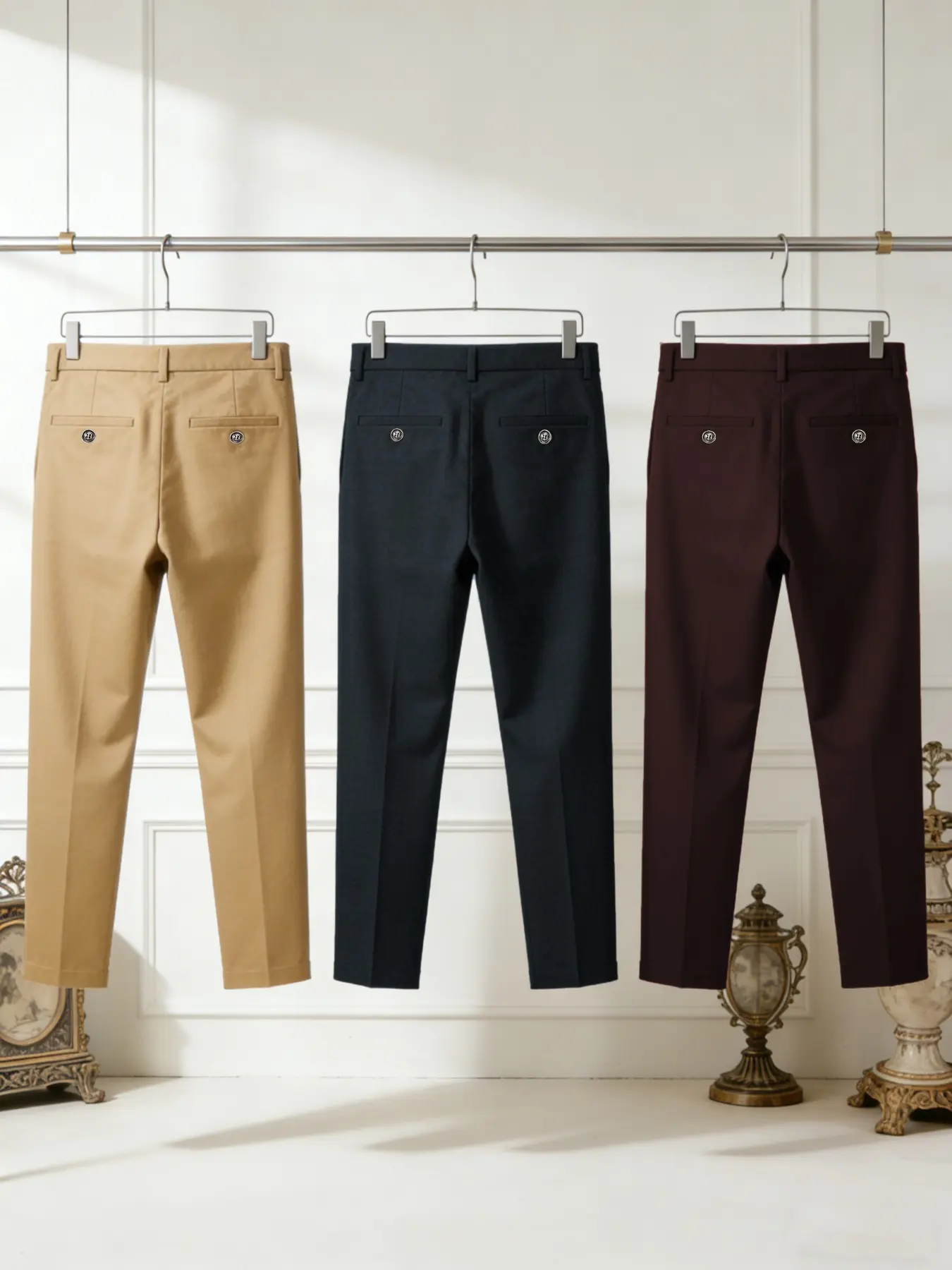 3-Pack Men's New Loose Straight Stretch Solid Color Pants, Business & Casual Wear, Classy Trouser, Wrinkle-Resistant, Comfortable, Versatile, Stretchy Trousers, Casual Business Bottoms