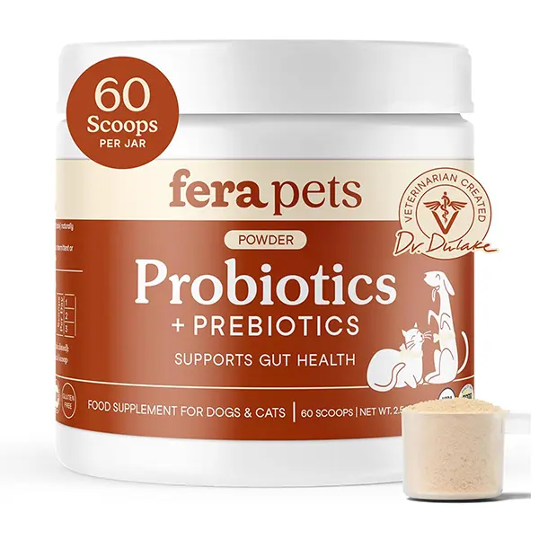 USDA Organic Probiotics for Dogs & Cats with Prebiotics, Gut Health Powder Supplement, 12 Probiotic Strains & 5 Billion CFUs, Supports Digestion, Immunity, Energy, Skin & Coat, 60 Scoops