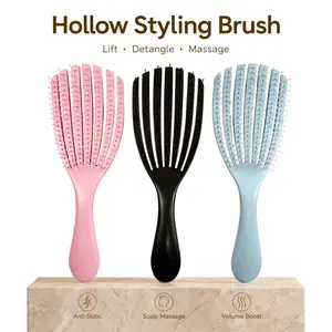 Dual-Level Teeth Detangling Hair Brush, Anti-Static Hollow Scalp Massage Comb for Wet & Dry Hair, Effortless Knot Remover, Adds Volume & Fluffy Blowout Finish