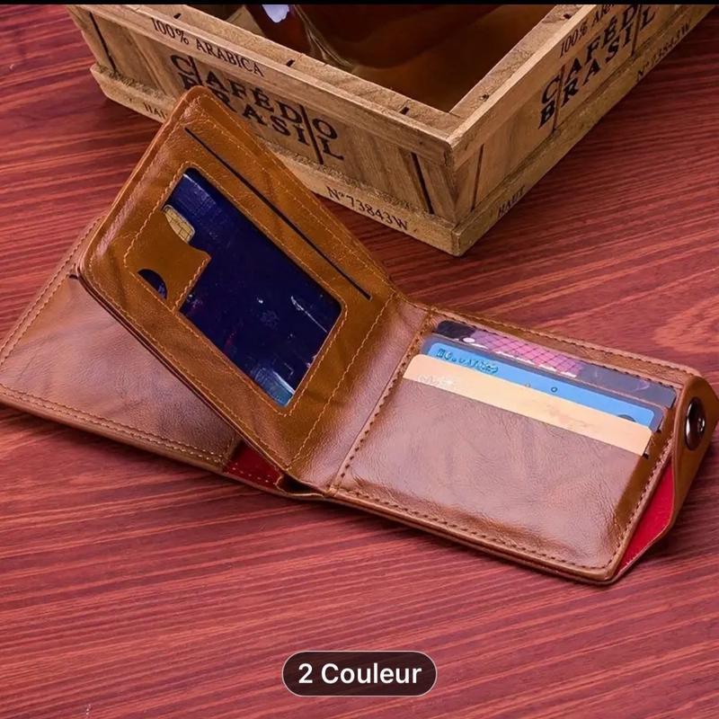 Wallet for Men Minimalist Us Dollar Bill Leather Wallet Credit Card Photo Holder Money Bifold Safe Purse With Magnetic Buckle(Dark brown)
