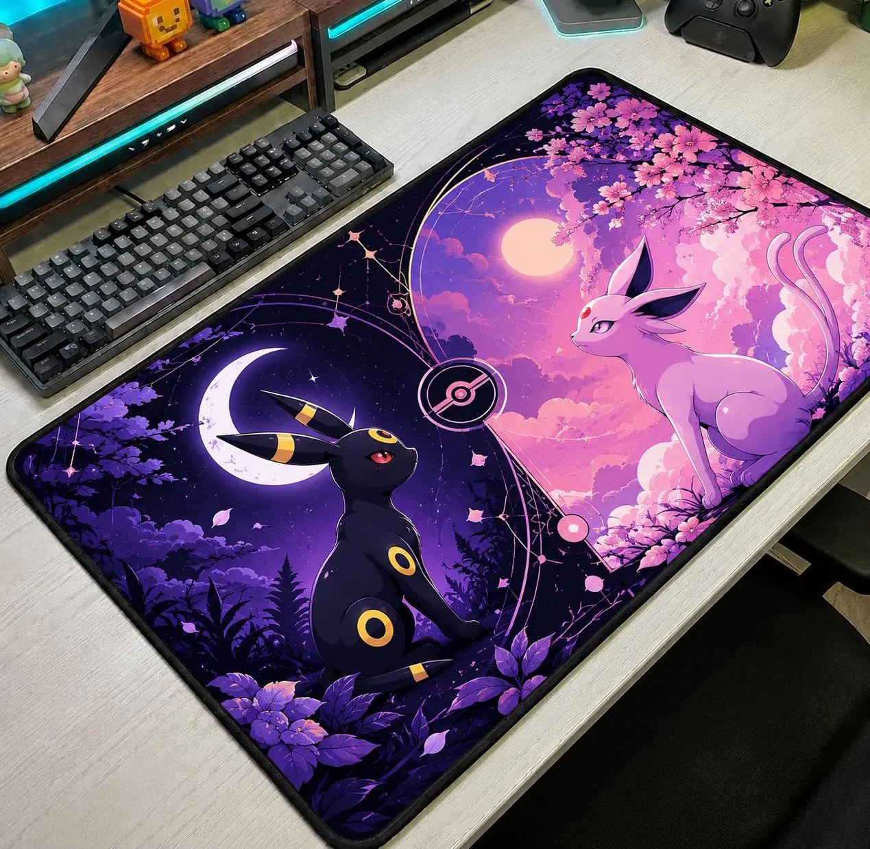 Umbreon & Espeon Gaming Mouse Pad, Pokémon Desk Mat, Large Anime Mousepad, Purple Desk Accessory Gift