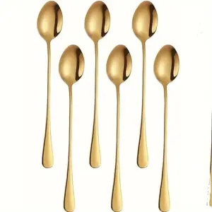 Stainless Steel Long Handle Spoon Set, 6/8 Counts Coffee Ice Cream Dessert Spoon, Tea Spoon, Kitchen Utensils, Cutlery, Kitchenware for Home Party