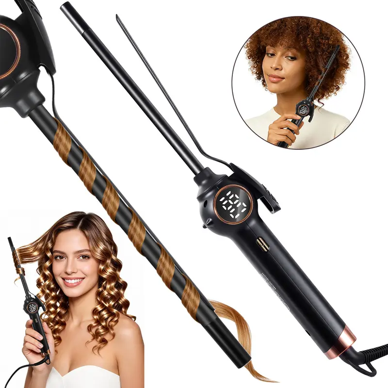 HATTEKER 3/8 in (9mm) Barrel Ceramic Tourmaline Curling Iron - Advanced Ceramic PTC Heating Technology, Adjustable Temp, LCD Digital Display, Anti-Scald Design Hair Tool for Flawless Beach Curls