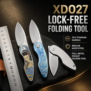 Mulight XD027 Titanium EDC Pocket Tool - Clipless & Non-locking Slipjoint, All Metal, M390 edge, Titanium Handle, Top flipper, bearing pivot system, every day carry