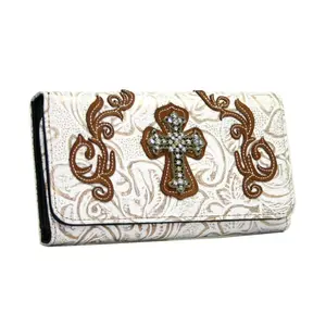 RITZ WC99-WT-BRN Western Rhinestone Accents Trifold Male Wallet - White & Brown Trim, Casual Trendy Wallet, Magnetic Closure, Credit Card Organizer, Card Storage, Men's Casual Accessory, Magnetic Closure Wallet