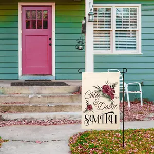 1pc, Personalized Garden Flag, Small Vertical Double Sided 12.5" X 18" Porch Flags, Customize Yard House Flag, Elegant Black Family Name, Initial, Couple Names And Date