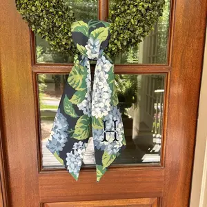 Chinoiserie Hydrangea Monogrammed Wreath Sash, Embroidered Wreath Sash, Floral, Front Door Hanger, Personalized, Elegant Wreath Sash, Navy