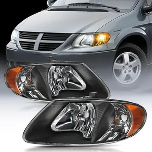 Nilight 2001 2002 2003 2004 2005 2006 2007 Chrysler Town & Country 2001 2002 2003 Voyager 2001 2002 2003 2004 2005 2006 2007 Dodge Grand Caravan Headlight Assembly Black Case Amber Reflector, Anti-Fog Vent, Bright Beam